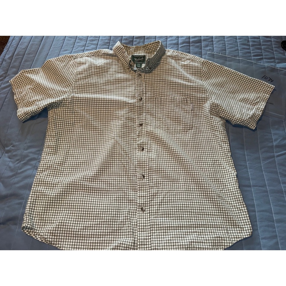 Woolrich Mens XL Green Gingham Check Short Sleeve Button Down Shirt Pocket